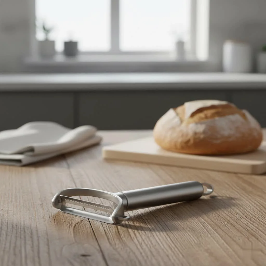 Y-peeler efficiently peeling a potato