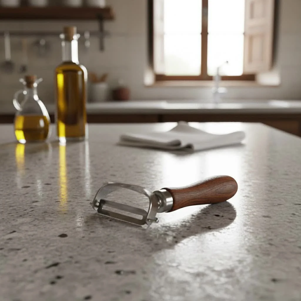 A person using a potato peeler on a potato