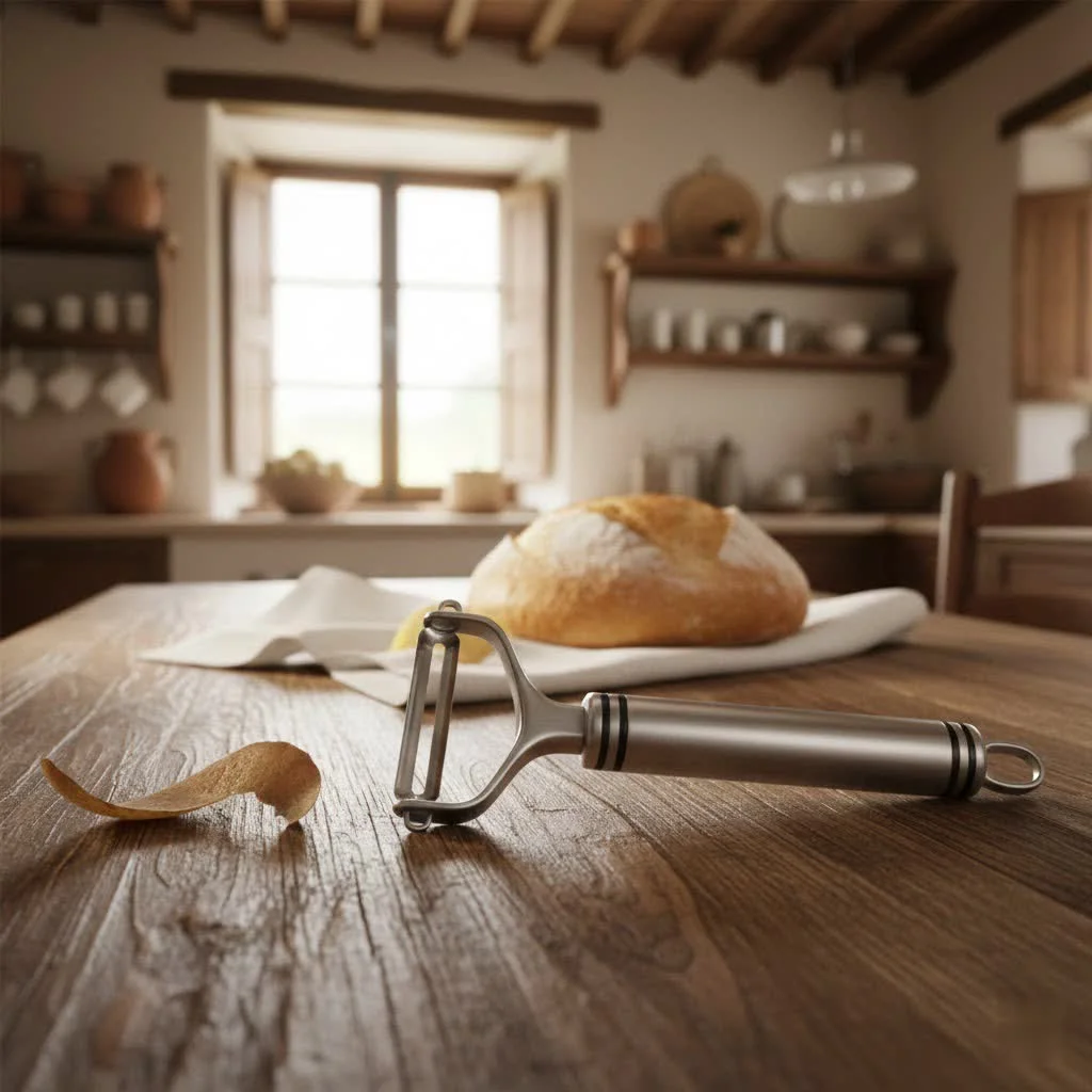 Motorized potato peeler in action