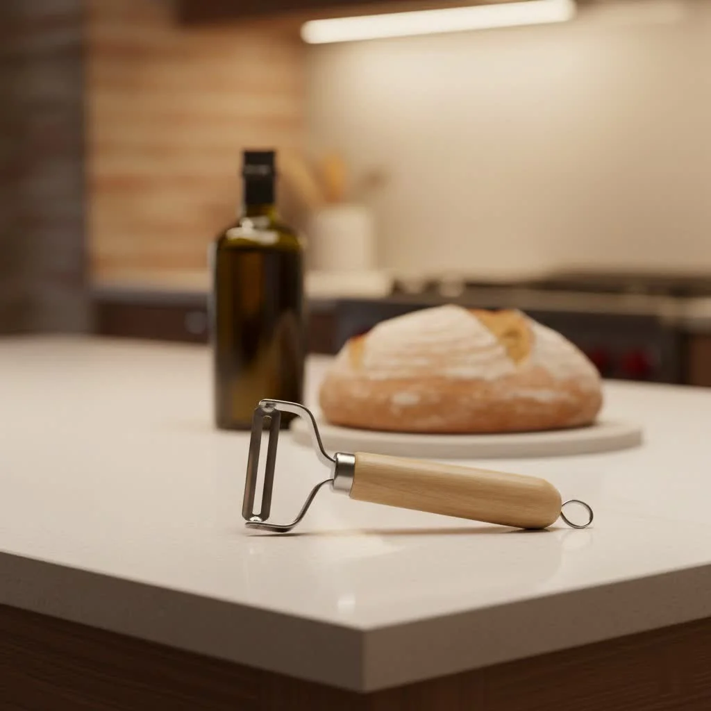 Swivel potato peeler with a potato